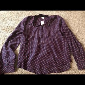 J. Crew Navy and Red Polka Dot Button-Down Blouse